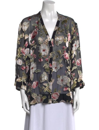 Alice + Olivia Floral Print V-Neck Blouse