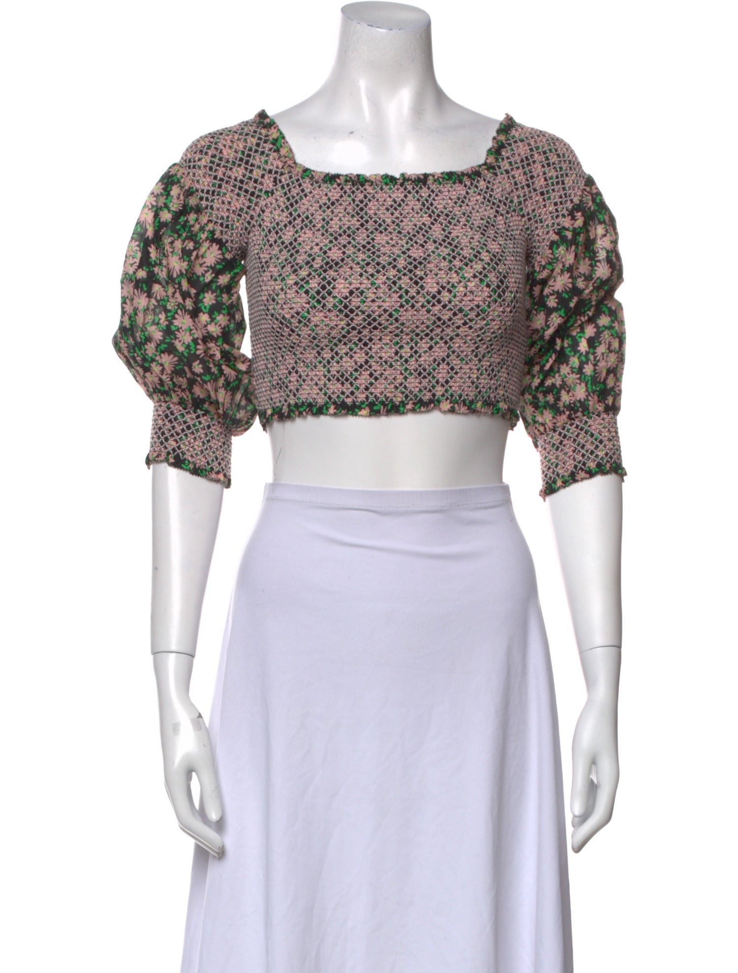Alice + Olivia Floral Print Square Neckline Crop Top
