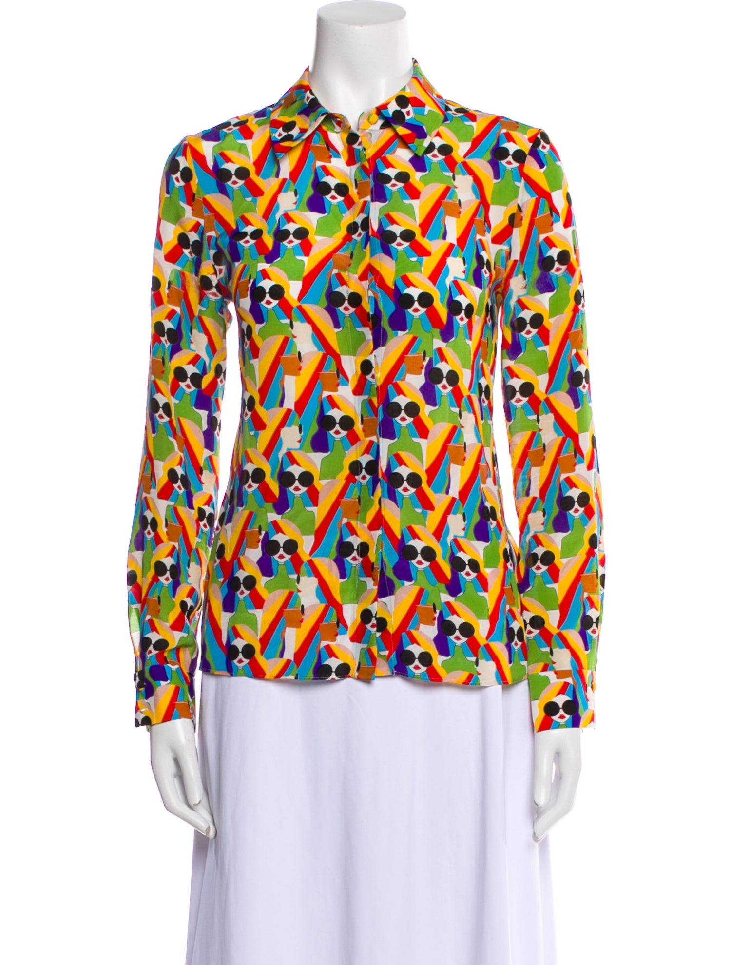 Alice + Olivia Silk Printed Button-Up Top