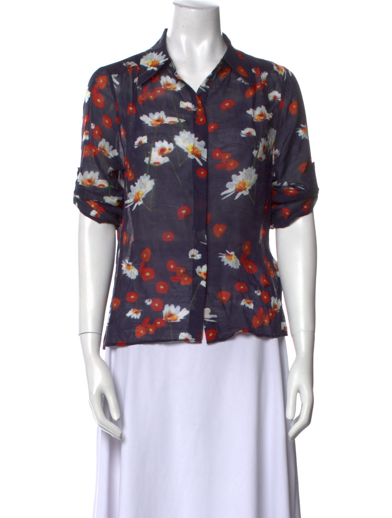 Alice + Olivia Silk Floral Print Button-Up Top