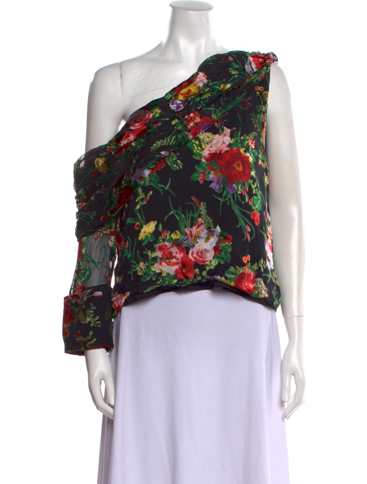 Alice + Olivia Floral Print One-Shoulder Blouse