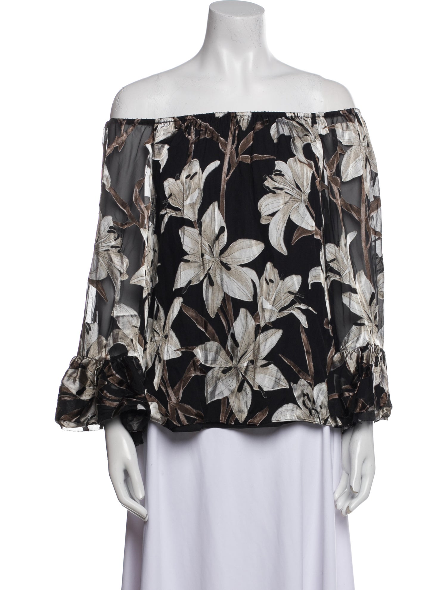 Alice + Olivia Floral Print Off-The-Shoulder Blouse