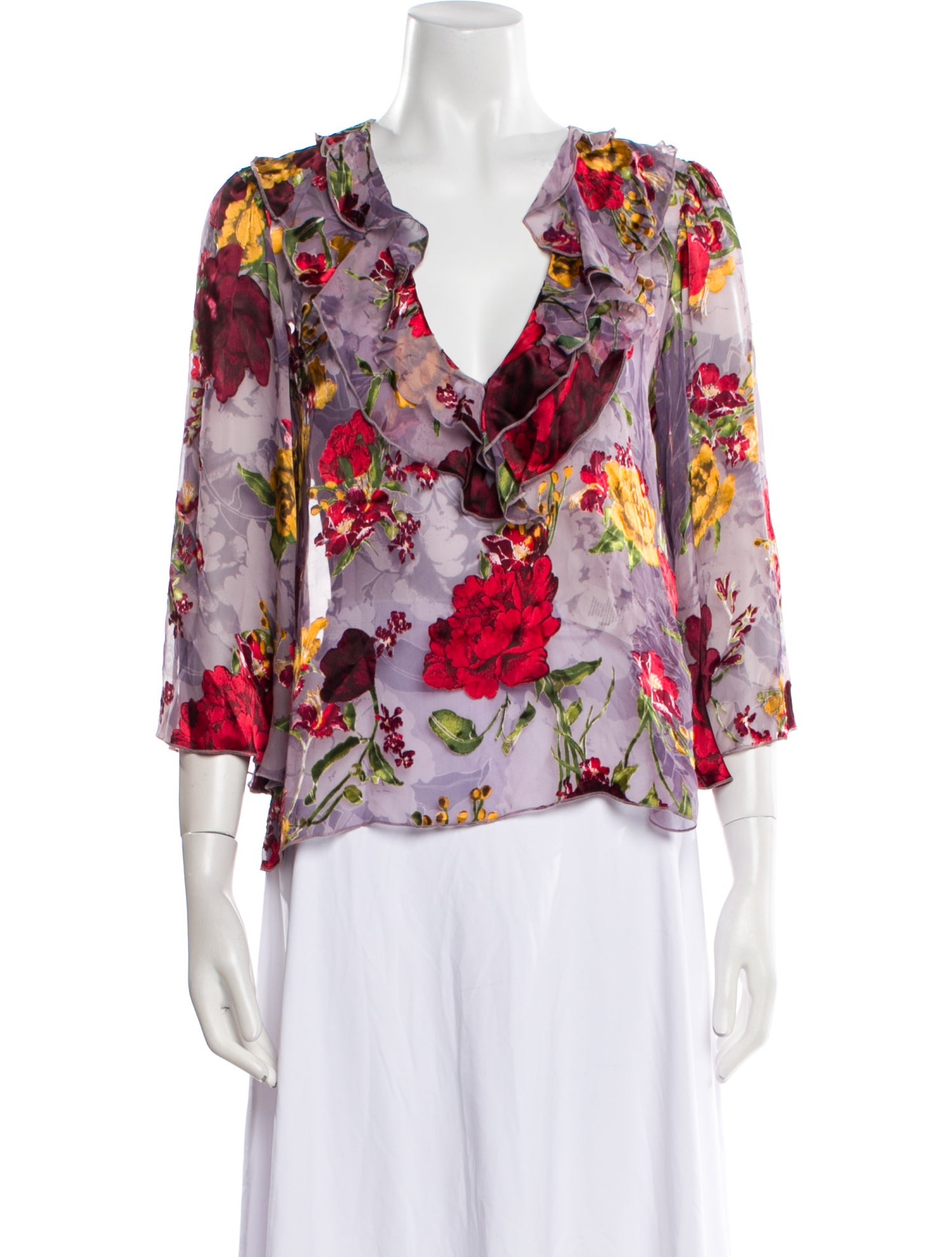 Alice + Olivia Floral Print V-Neck Blouse