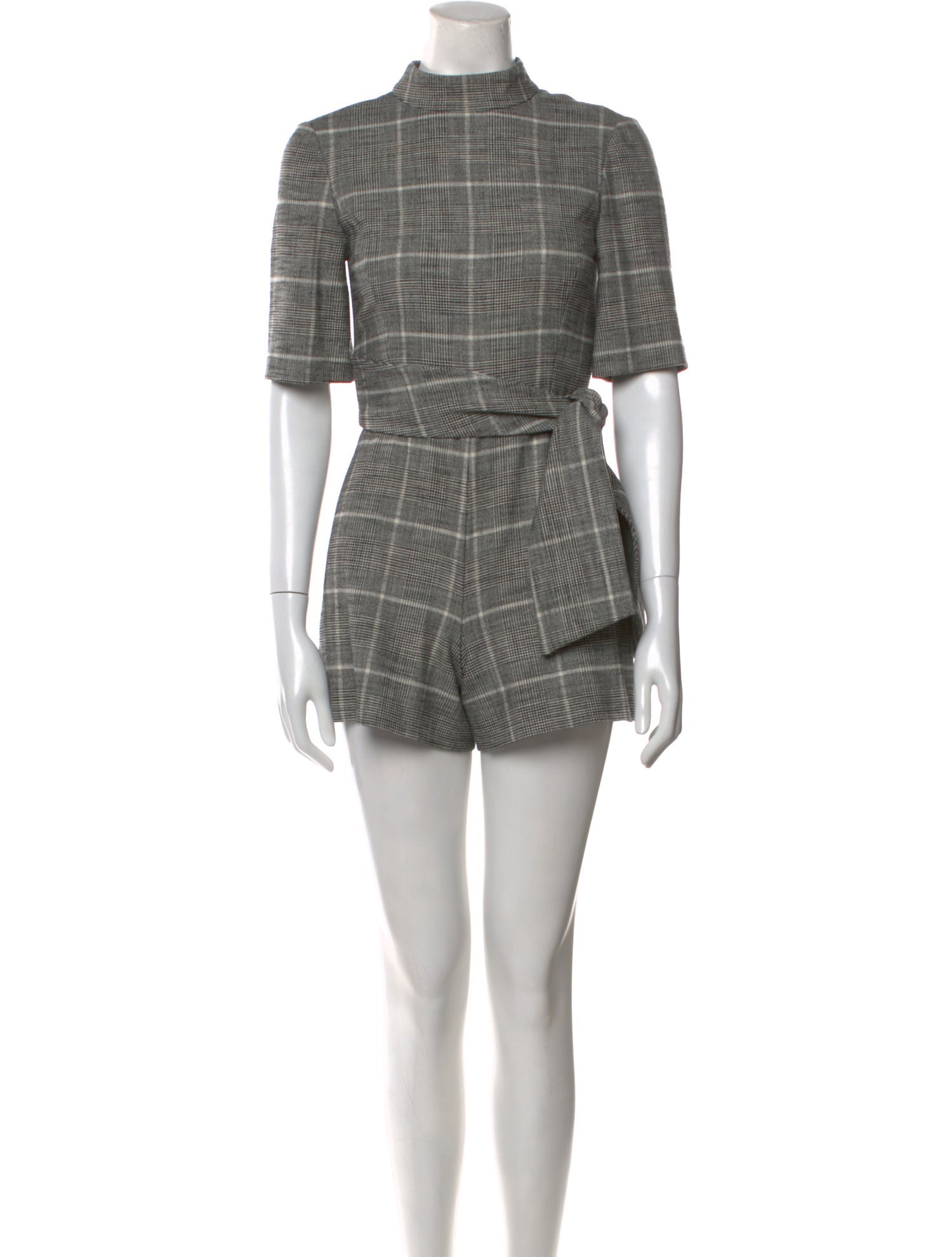Alice + Olivia Plaid Print Mock Neck Romper