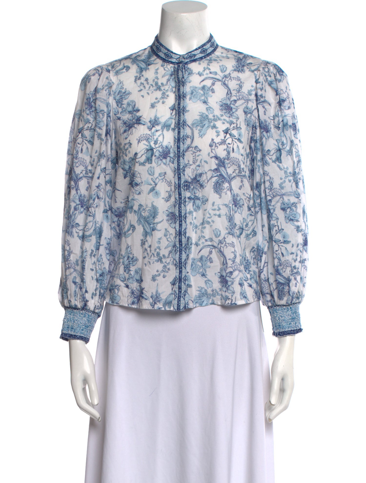 Alice + Olivia Floral Print Mock Neck Button-Up Top