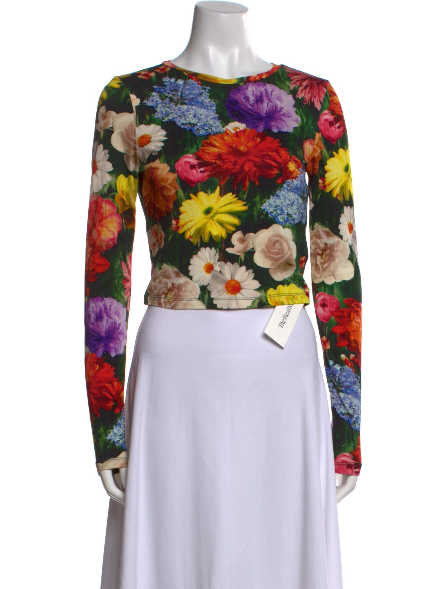 Alice + Olivia Floral Print Bateau Neckline Crop Top