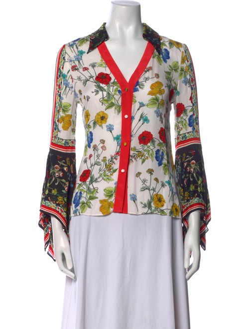 Alice + Olivia Printed V-Neck Button-Up Top