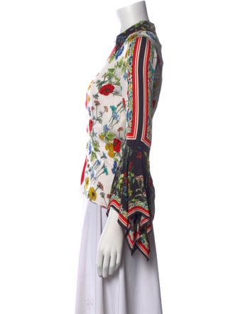 Alice + Olivia Printed V-Neck Button-Up Top