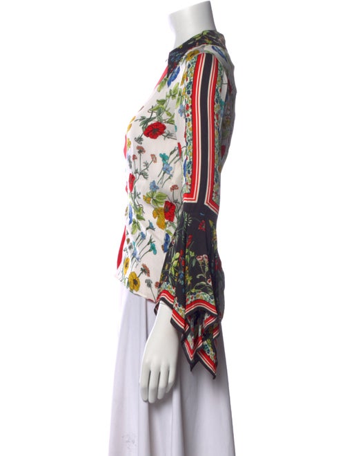 Alice + Olivia Printed V-Neck Button-Up Top