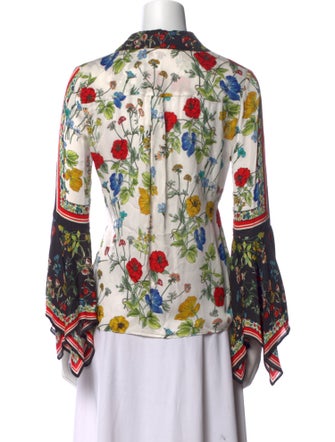 Alice + Olivia Printed V-Neck Button-Up Top