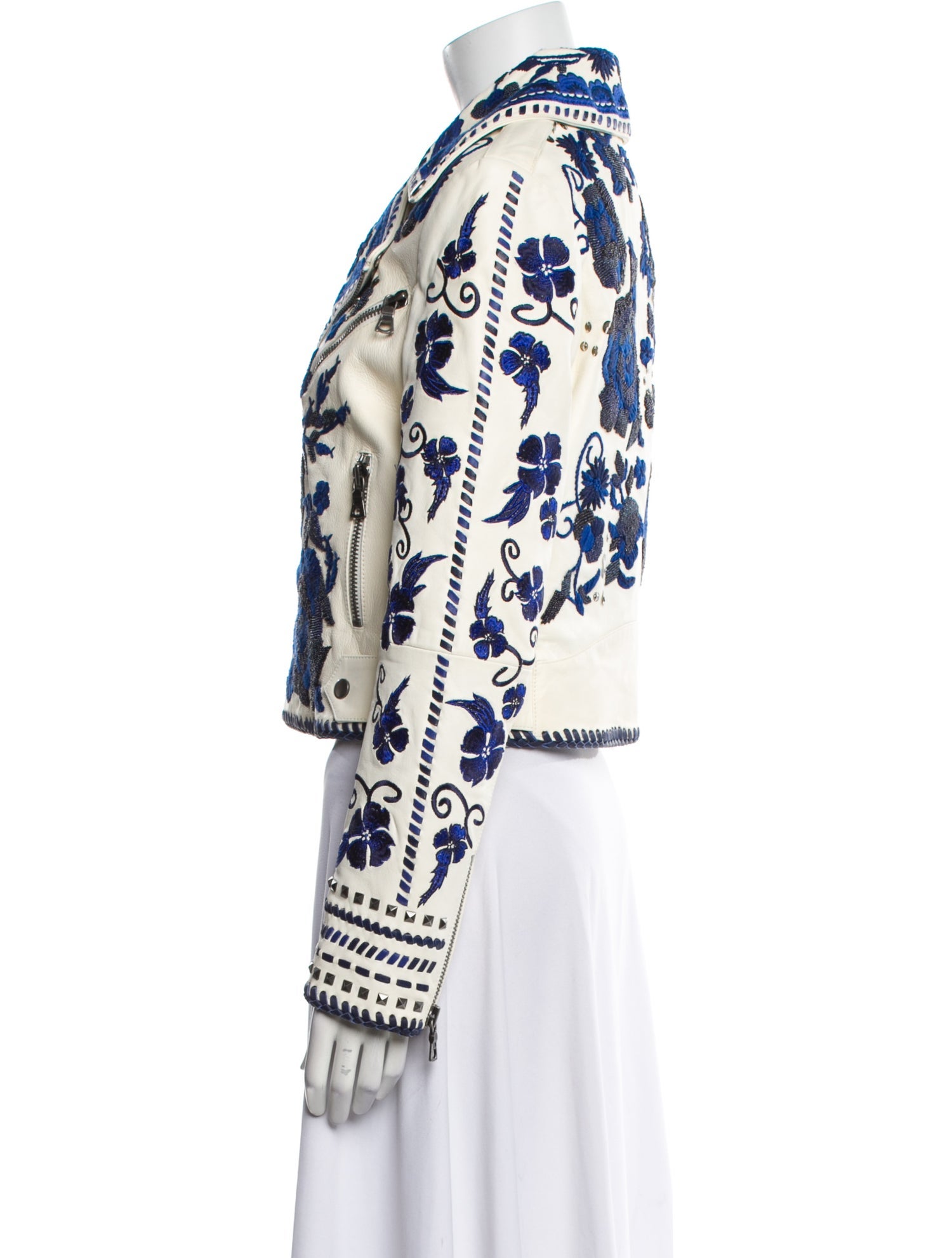 Alice + Olivia Leather Floral Print Biker Jacket