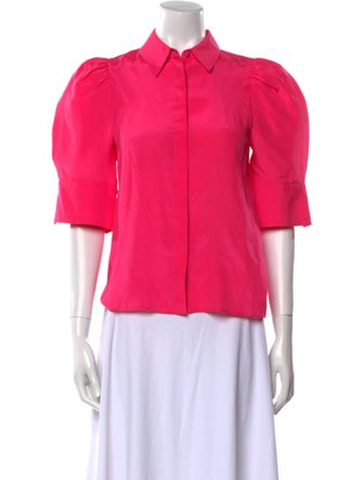 Alice + Olivia Silk Three-Quarter Sleeve Button-Up Top