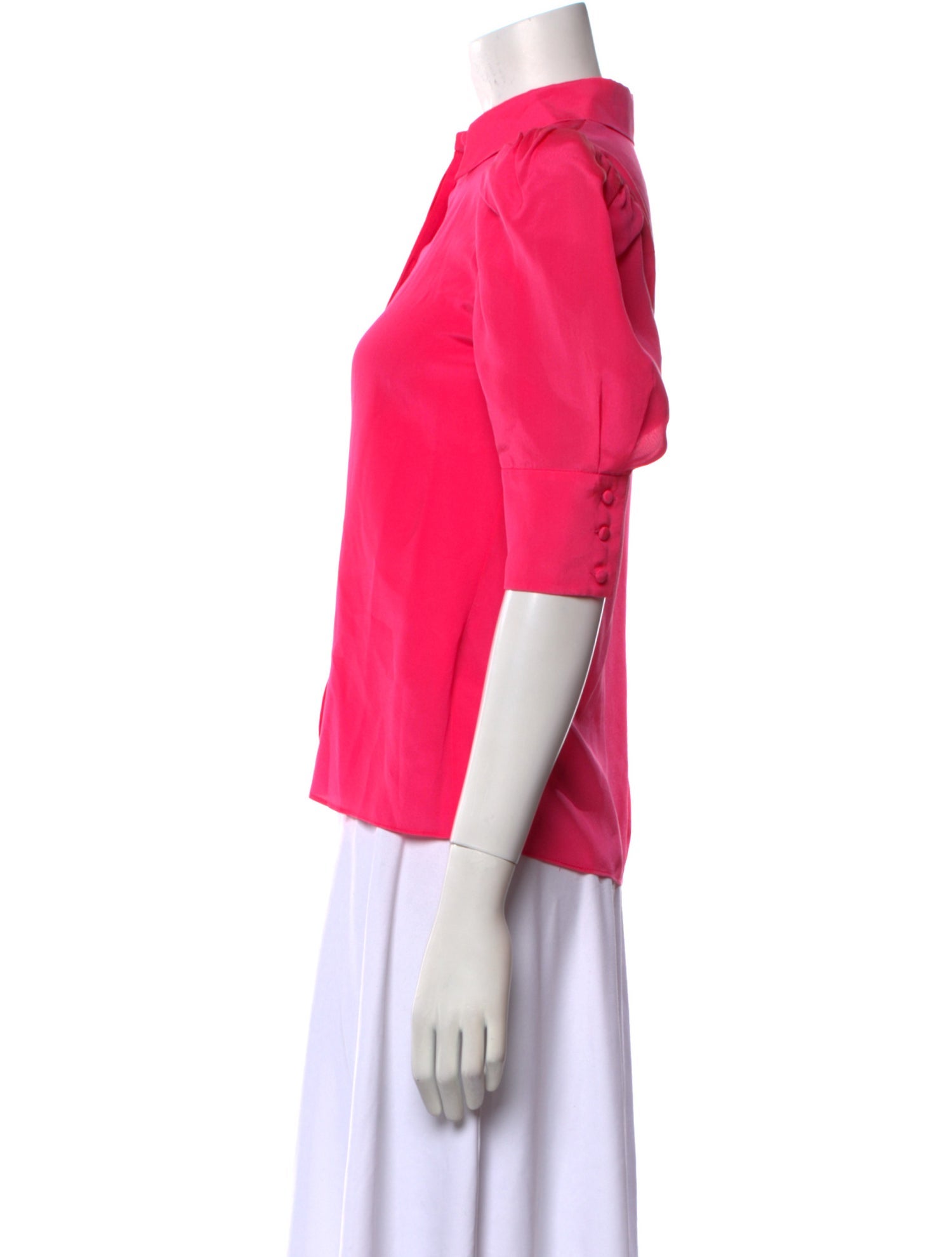 Alice + Olivia Silk Three-Quarter Sleeve Button-Up Top