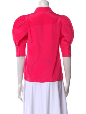 Alice + Olivia Silk Three-Quarter Sleeve Button-Up Top