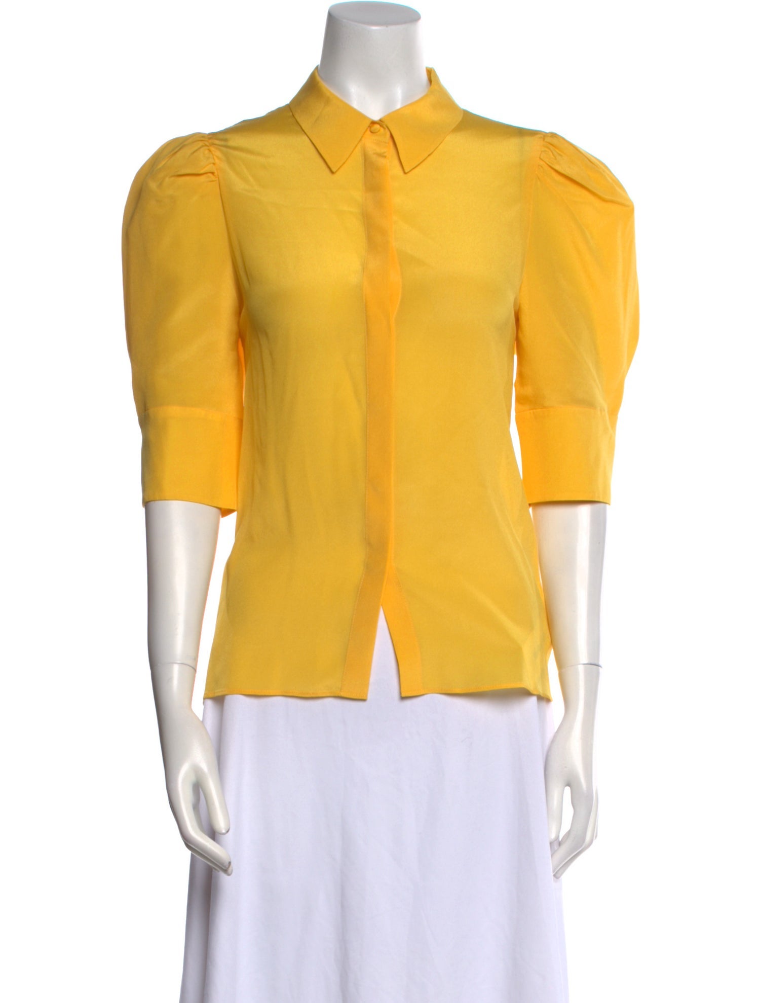 Alice + Olivia Silk Three-Quarter Sleeve Button-Up Top