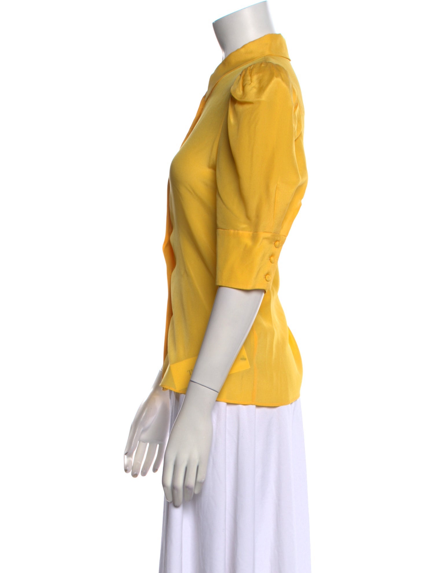 Alice + Olivia Silk Three-Quarter Sleeve Button-Up Top