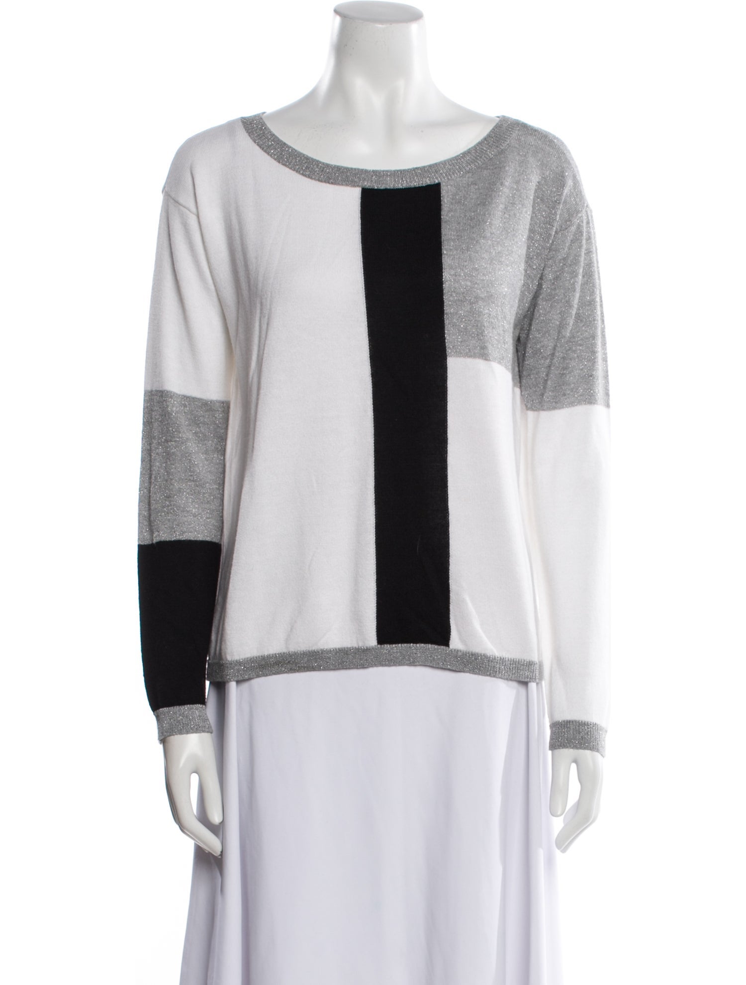 Alice + Olivia Colorblock Pattern Scoop Neck Sweater