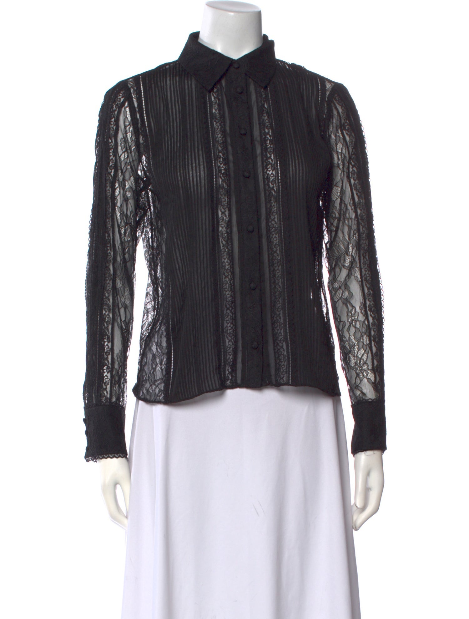 Alice + Olivia Lace Pattern Long Sleeve Button-Up Top