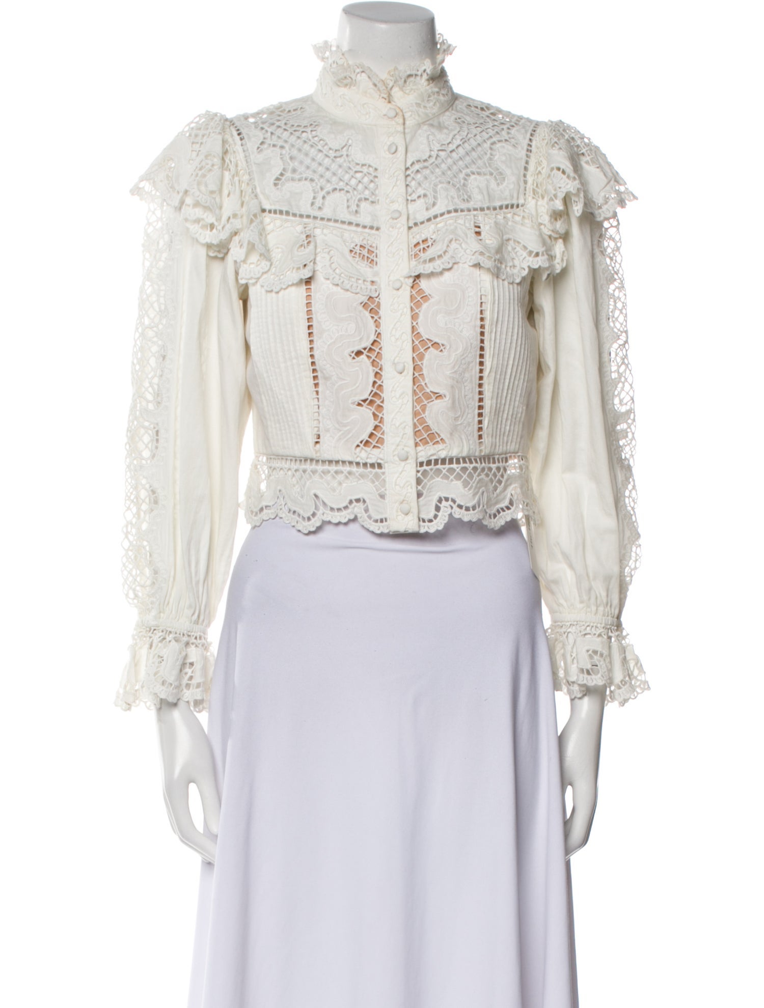 Alice + Olivia Lace Pattern Mock Neck Crop Top