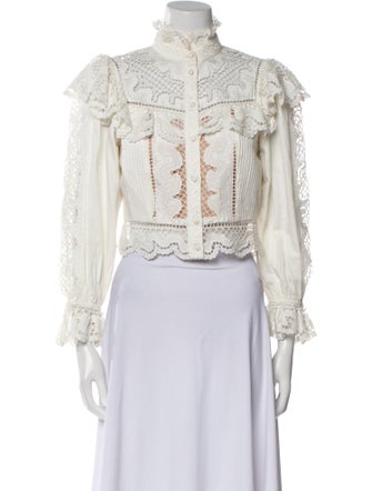 Alice + Olivia Lace Pattern Mock Neck Crop Top