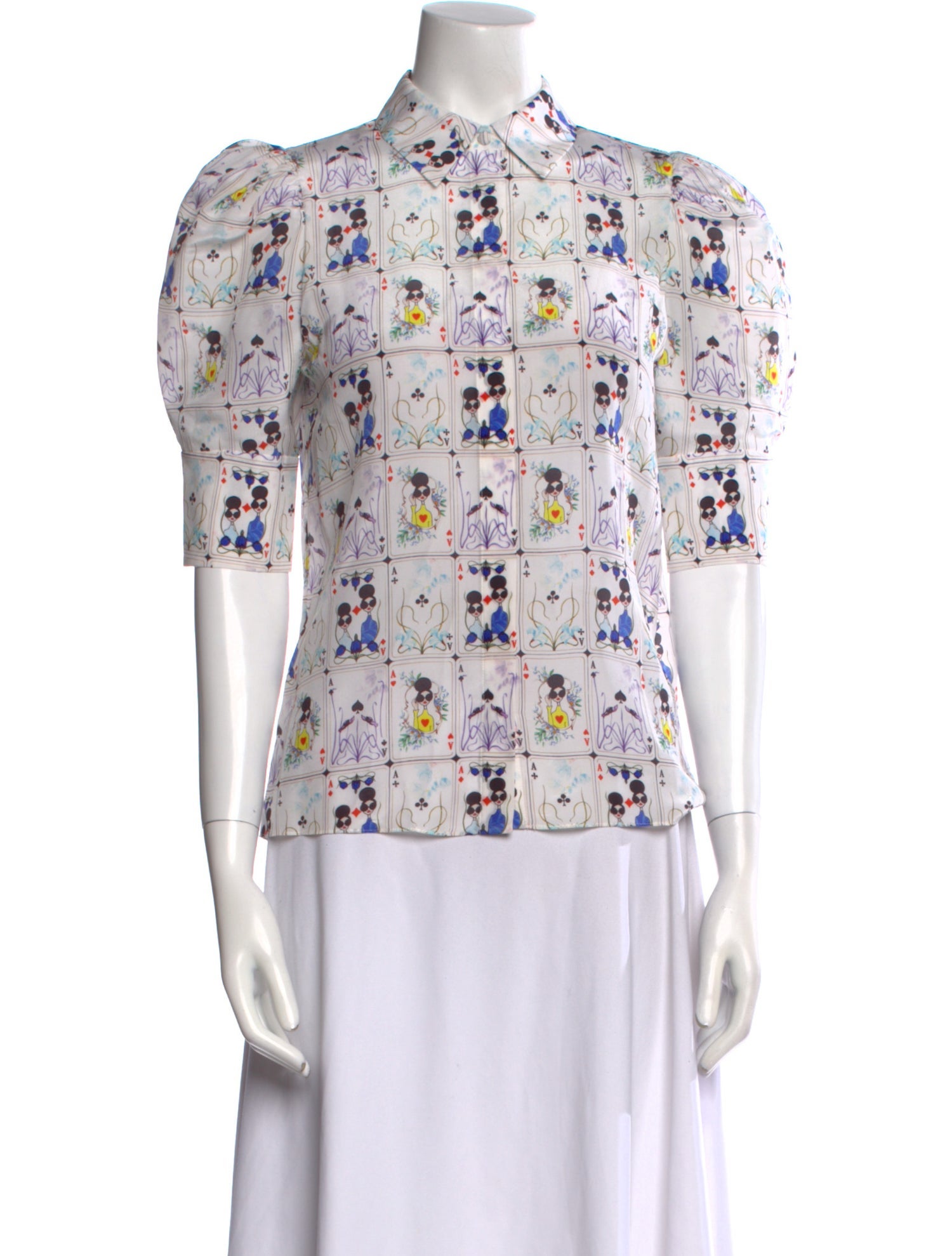 Alice + Olivia Silk Floral Print Button-Up Top