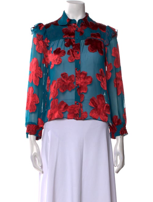 Alice + Olivia Floral Print Mock Neck Blouse