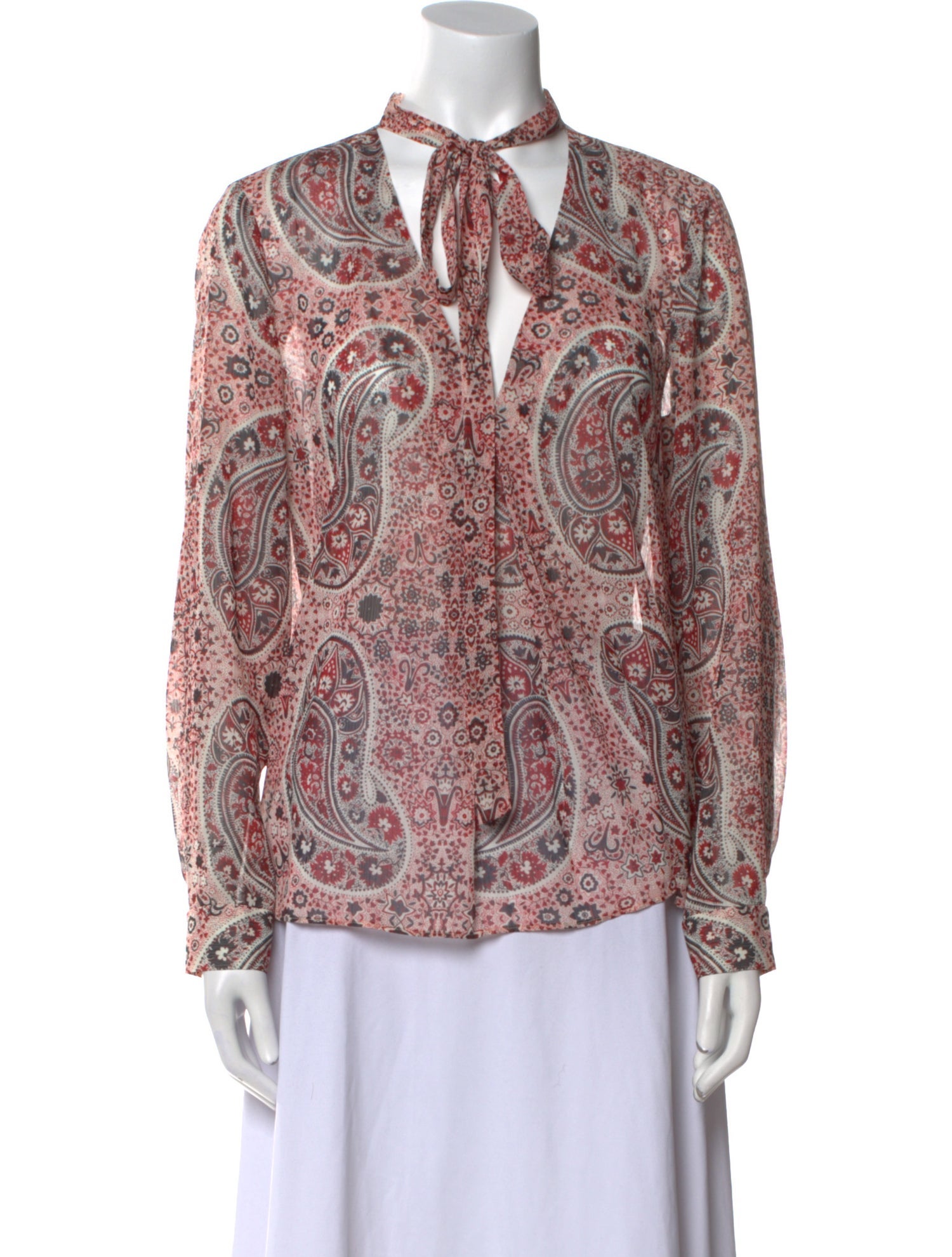 Alice + Olivia Paisley Print Tie Neck Blouse