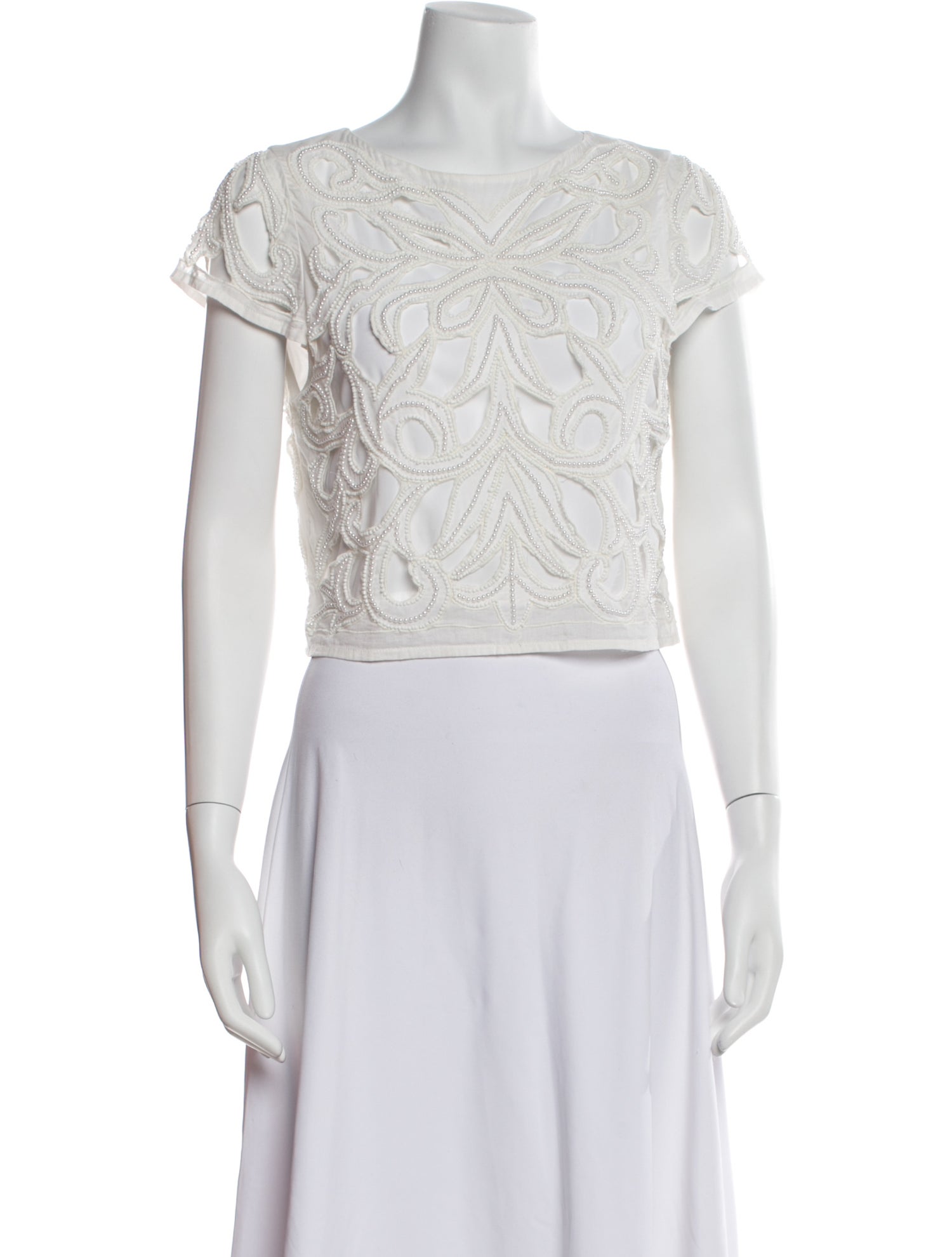 Alice + Olivia Lace Pattern Bateau Neckline Crop Top