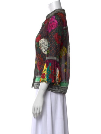 Alice + Olivia Printed Three-Quarter Sleeve Button-Up Top