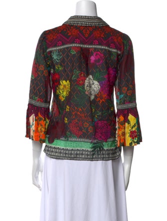 Alice + Olivia Printed Three-Quarter Sleeve Button-Up Top