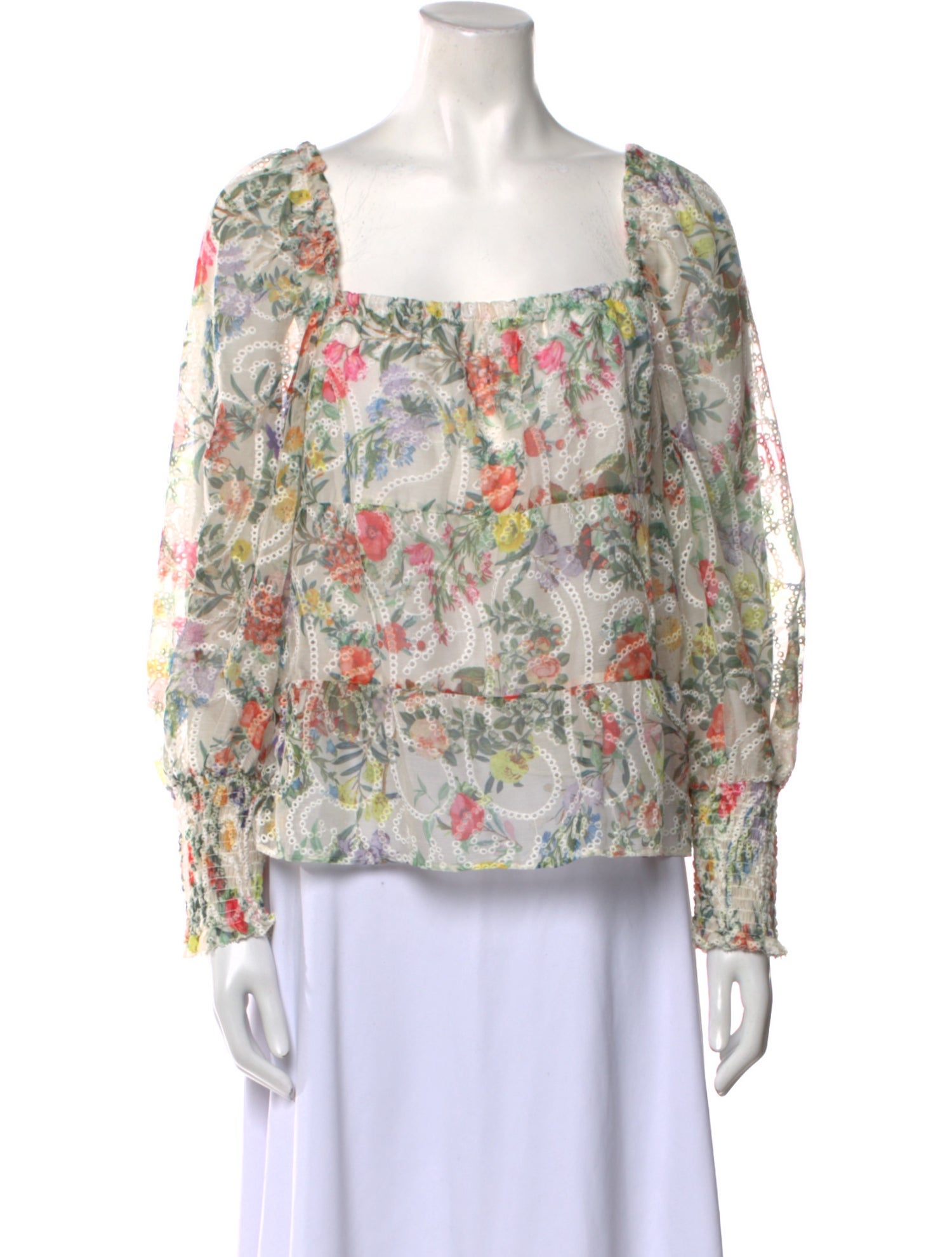 Alice + Olivia Floral Print Square Neckline Blouse