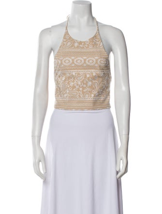 Alice + Olivia Paisley Print Halterneck Crop Top