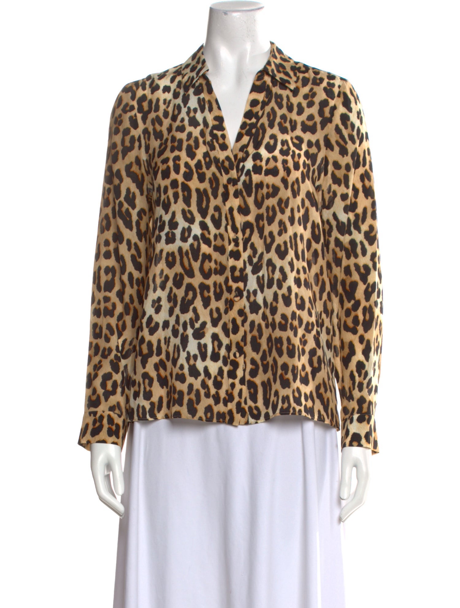 Alice + Olivia Silk Animal Print Button-Up Top