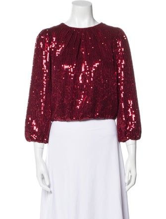 Alice + Olivia Crew Neck Three-Quarter Sleeve Crop Top
