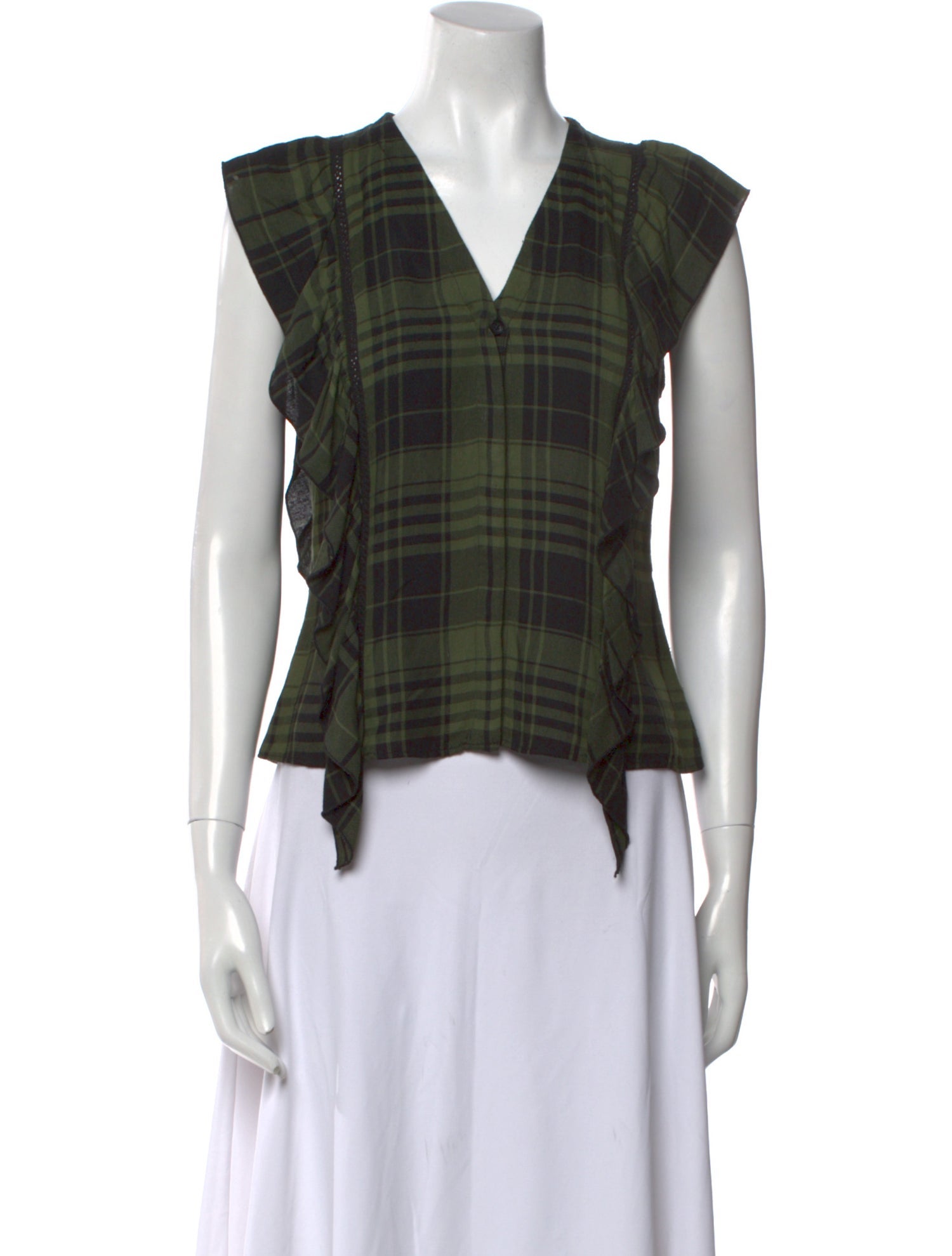 Alice + Olivia Plaid Print V-Neck Crop Top