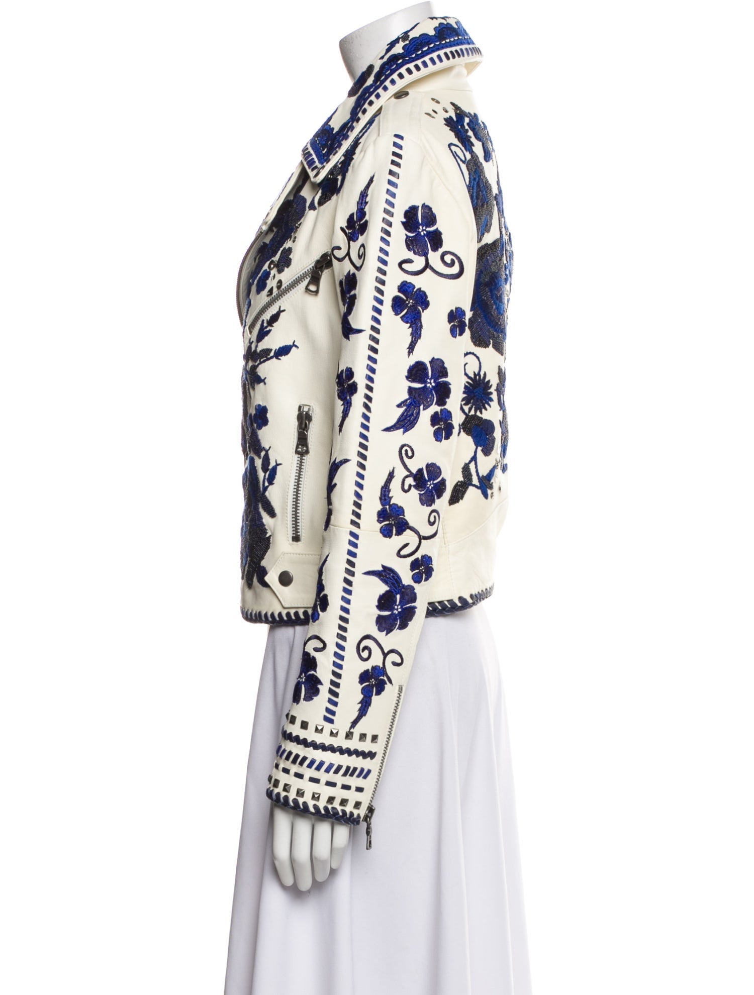 Alice + Olivia Lamb Leather Floral Print Biker Jacket