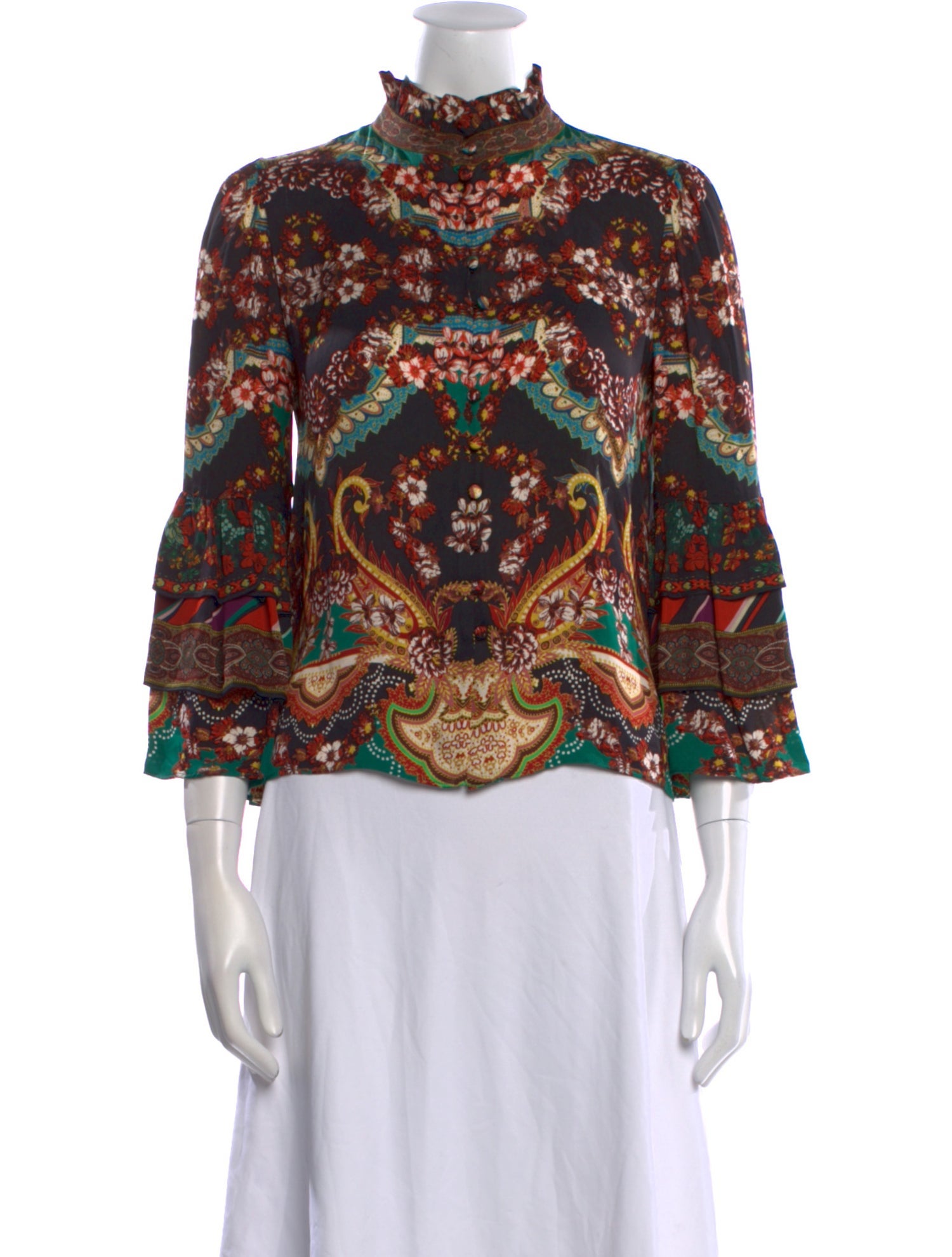 Alice + Olivia Printed Mock Neck Blouse