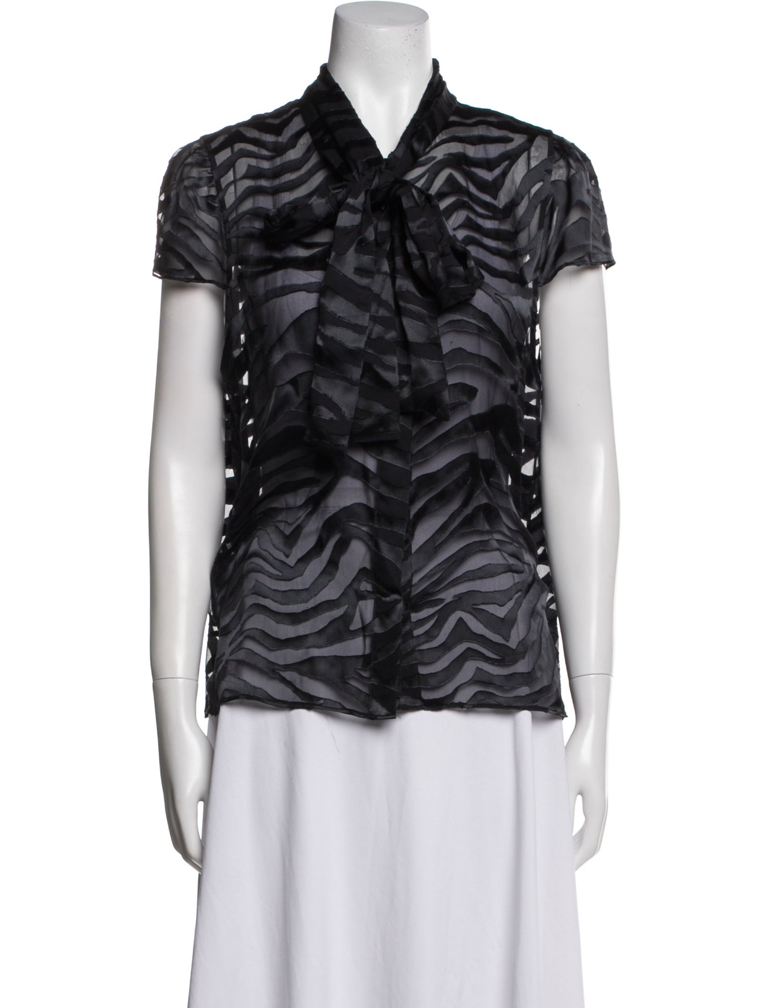 Alice + Olivia Lace Pattern Tie Neck Button-Up Top