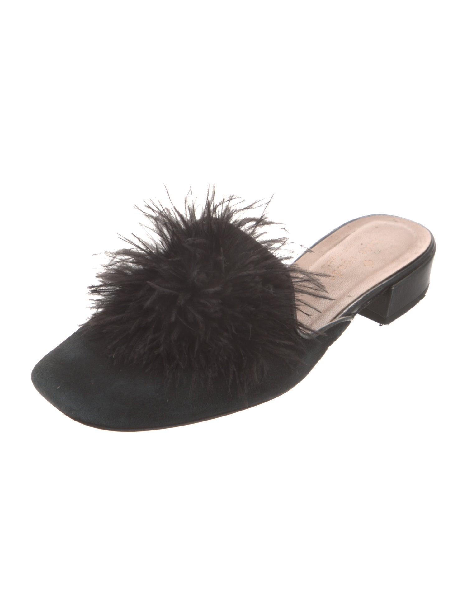 Kate Spade New York Suede Feather Trim Mules