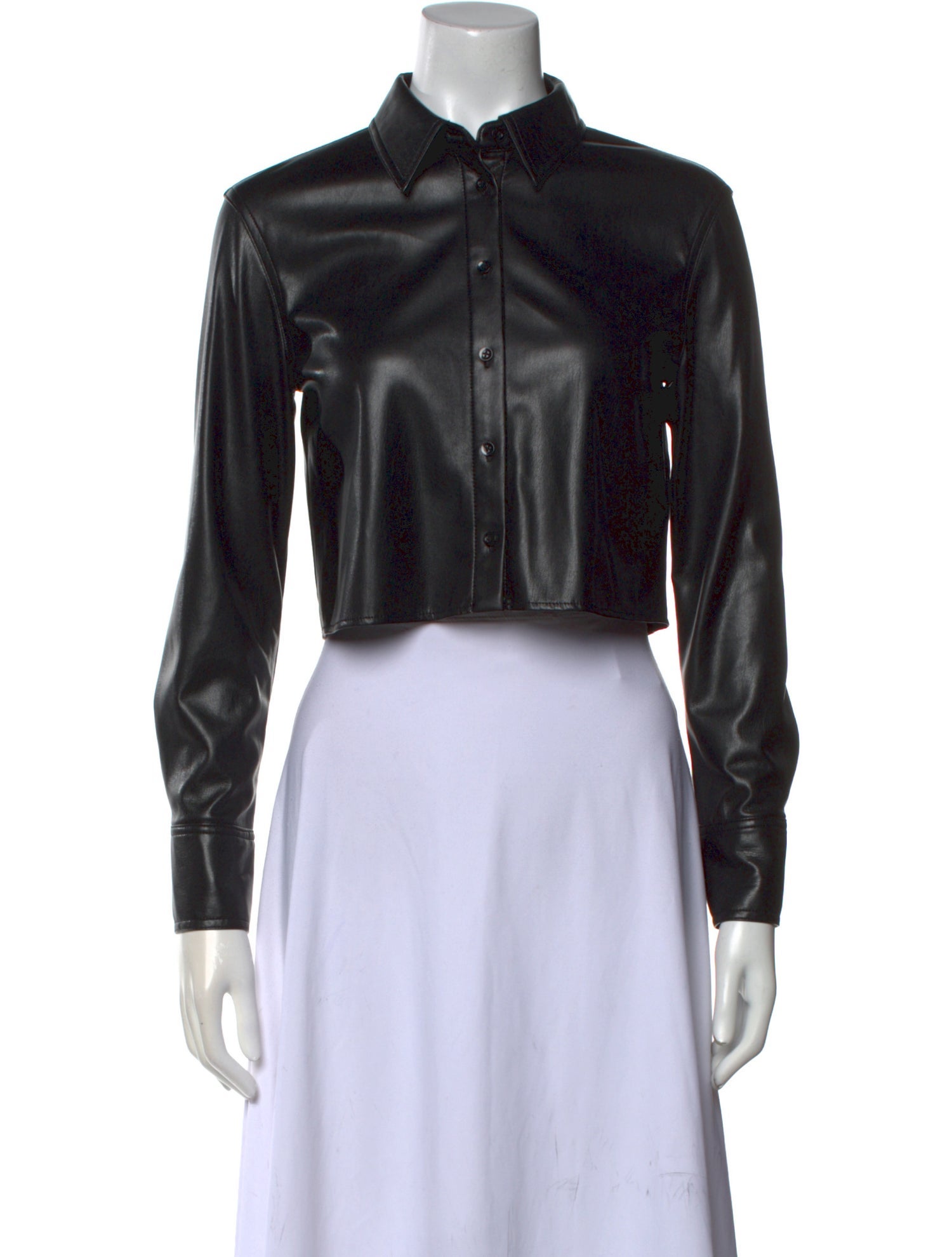 Alice + Olivia Faux Leather Long Sleeve Crop Top