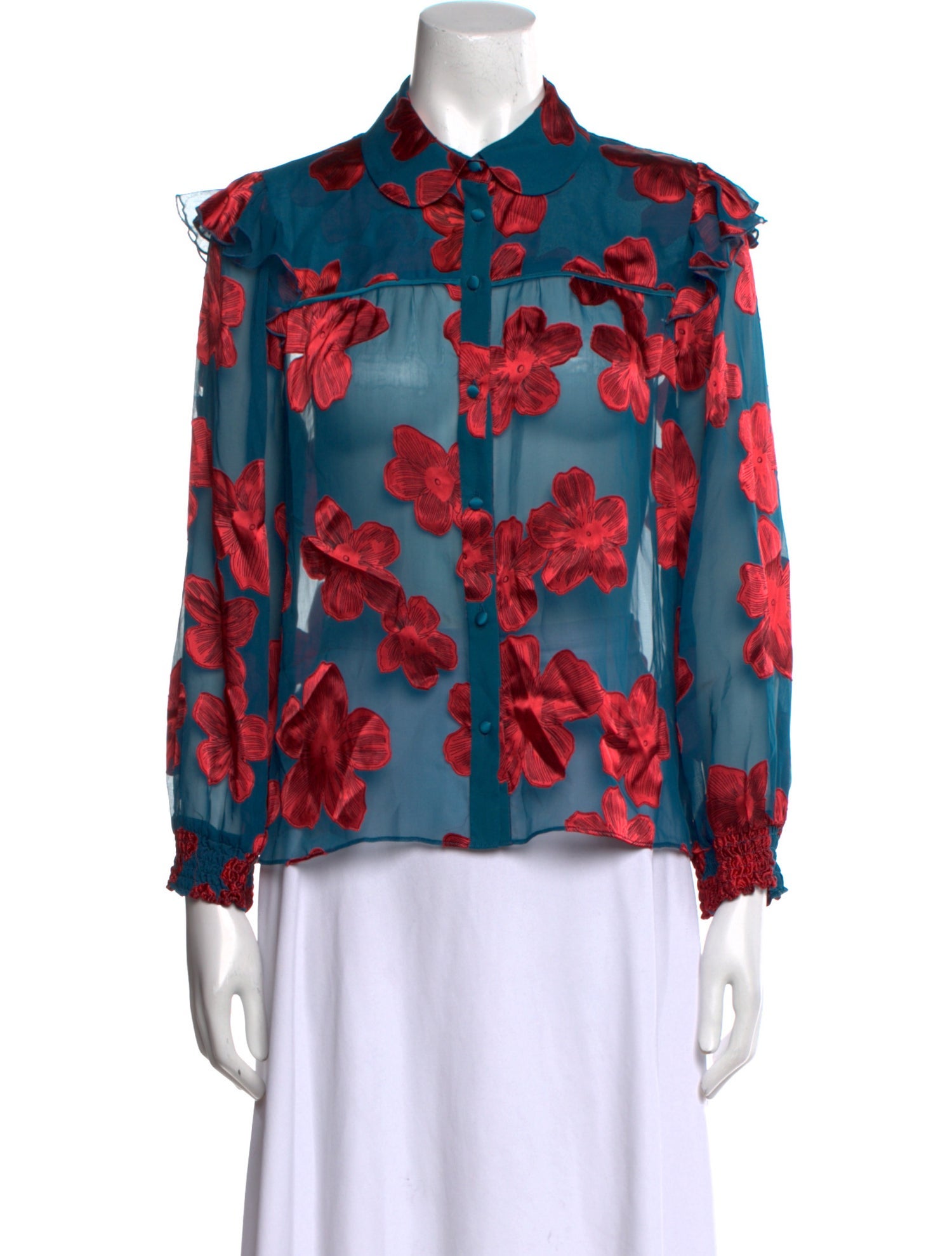 Alice + Olivia Floral Print Three-Quarter Sleeve Blouse