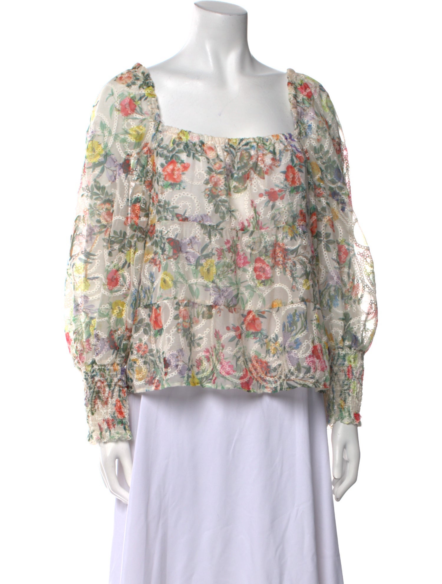 Alice + Olivia Floral Print Square Neckline Blouse