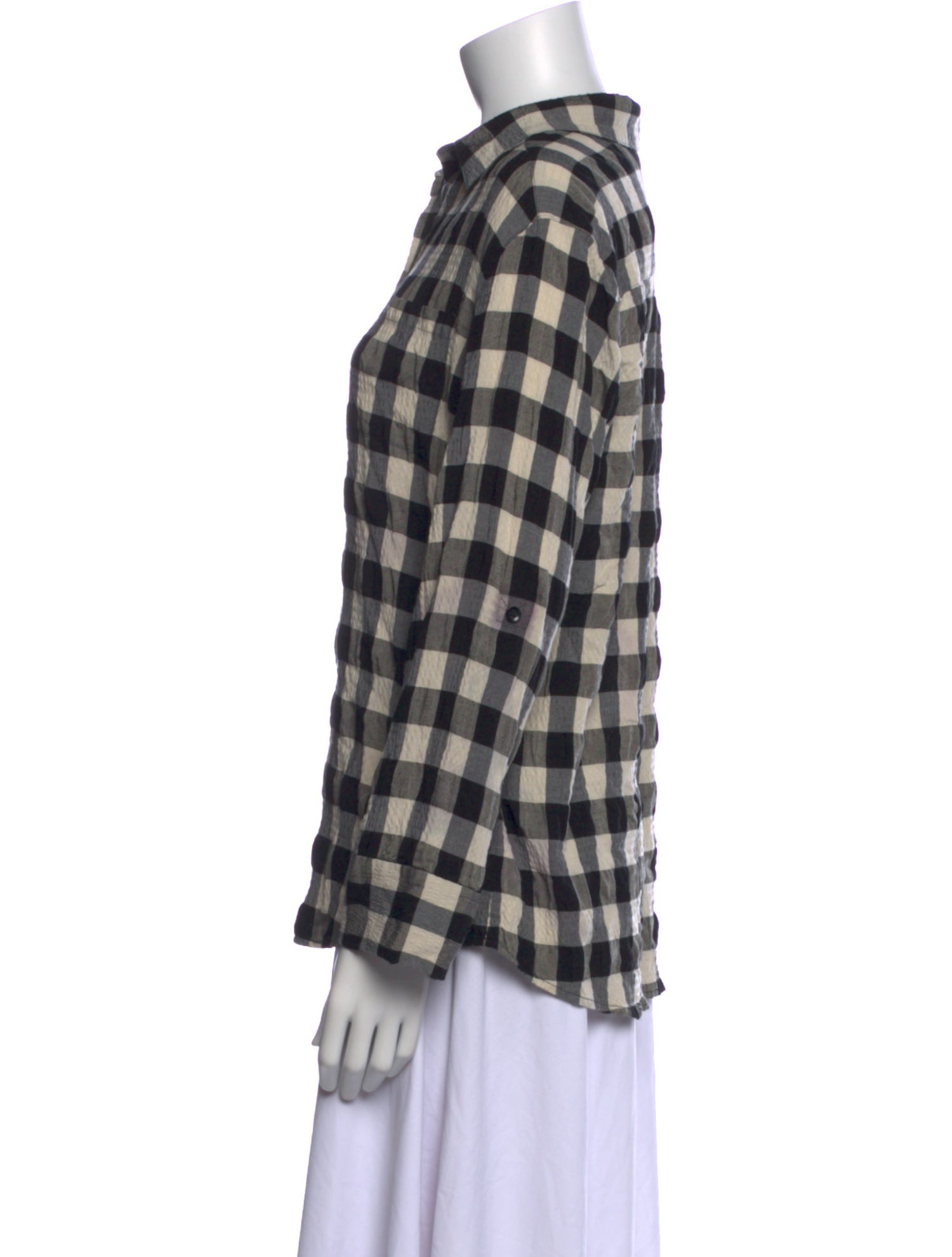 Alice + Olivia Plaid Print Long Sleeve Button-Up Top