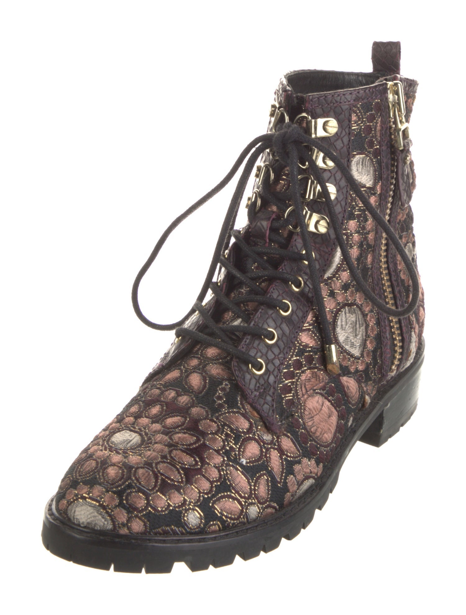 Alice + Olivia Floral Print Embroidered Accent Combat Boots
