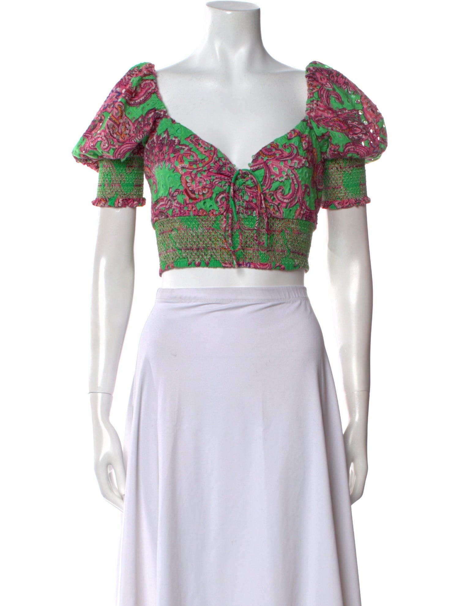 Alice + Olivia Tweed Pattern V-Neck Crop Top