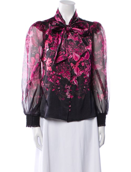 Alice + Olivia Floral Print Tie Neck Blouse