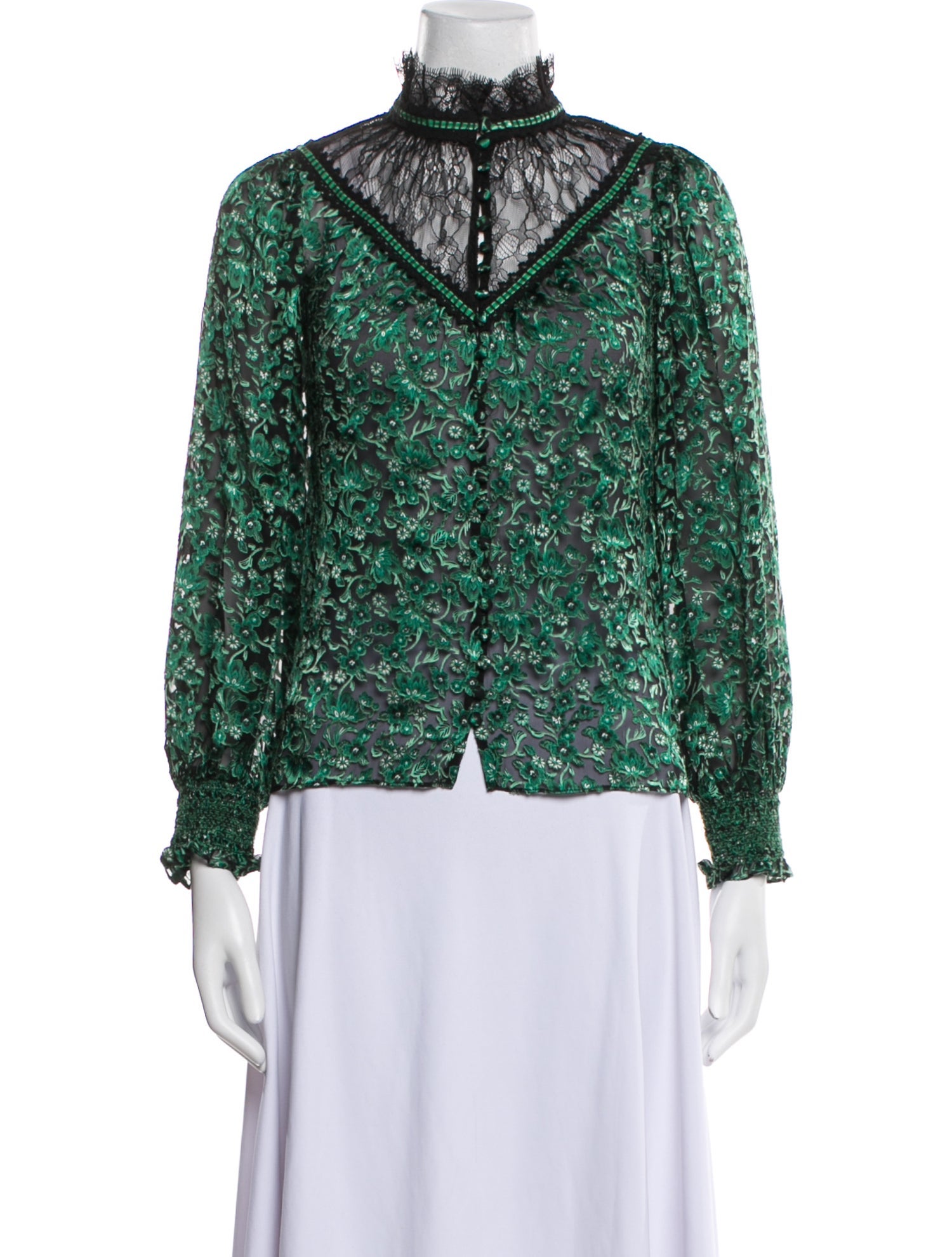 Alice + Olivia Lace Pattern Mock Neck Blouse