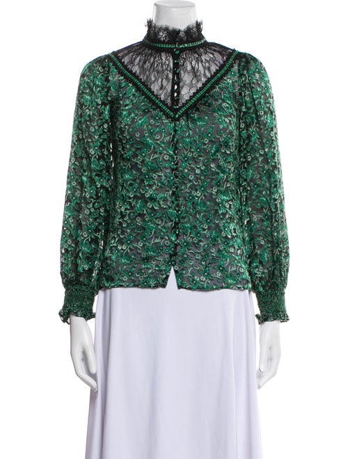 Alice + Olivia Lace Pattern Mock Neck Blouse