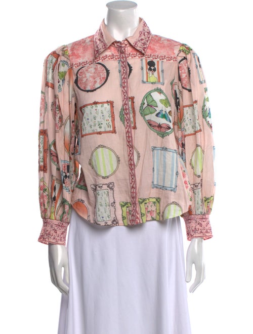 Alice + Olivia Printed Long Sleeve Button-Up Top