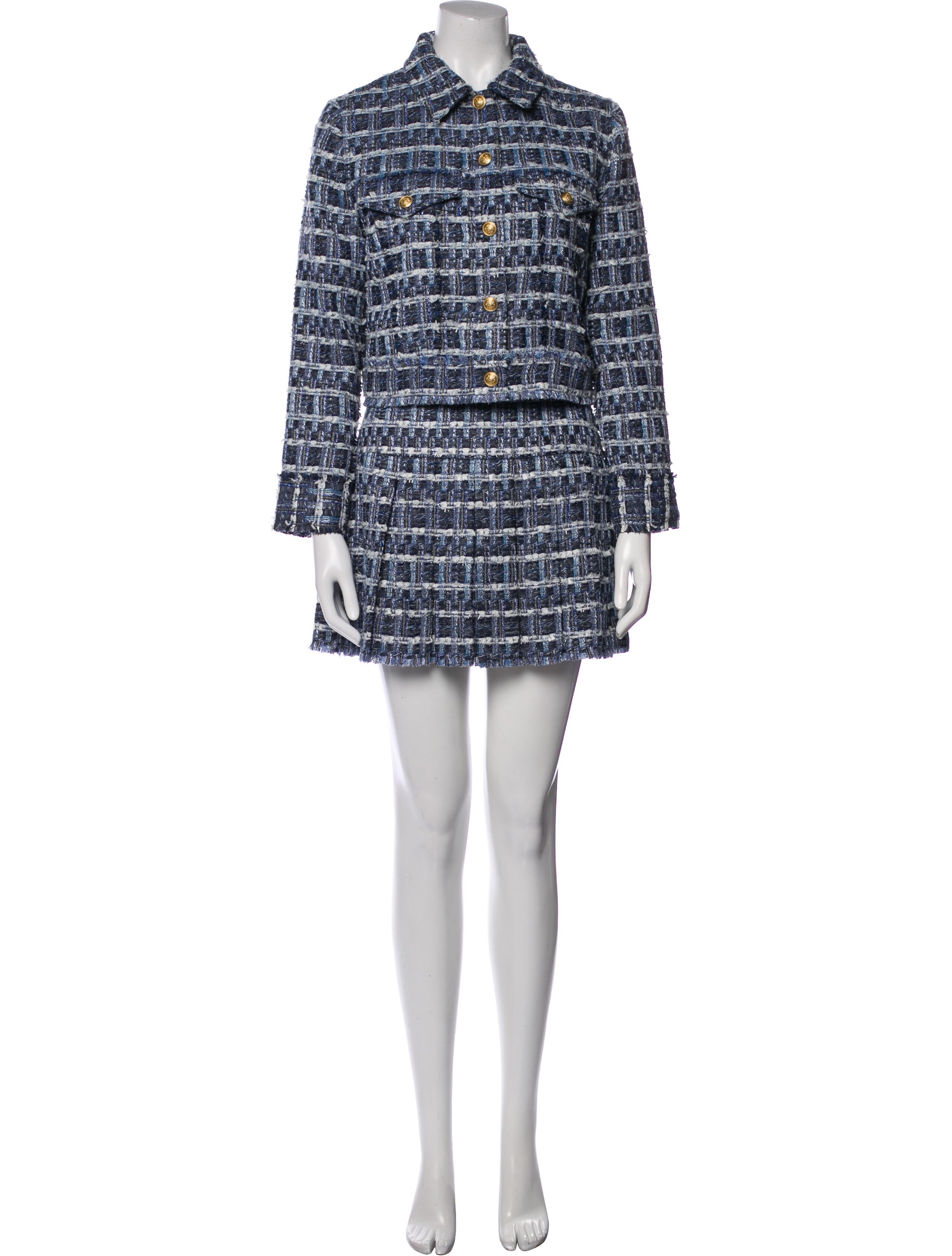 Alice + Olivia Printed Raw-Edge Trim Skirt Suit w/ Tags